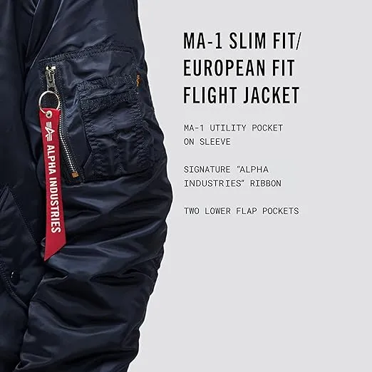 Alpha Industries MA-1 Slim Fit Bomber Flight Jacket - Fighter Pilot Flight Jacket