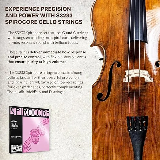 Thomastik-Infeld Spirocore Cello Strings - Flexible Cello Strings 4/4 Set with Exceptional Sound and Bow Response - Durable and Versatile Cello Strings 4/4 Full Set - Globally Recognized