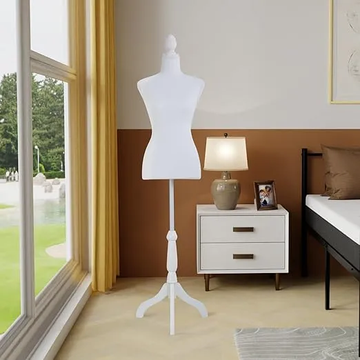 Mannequin Torso Manikin Dress Form 59-67 Inch Height Adjustable Female Dress Model Display Torso Body Tripod Stand Clothing Forms (White, 59-67 Inches)