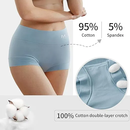 MEIYATING Boy Shorts Underwear for Women High Waisted Cotton Panties Stretch Briefs 4 Pack…