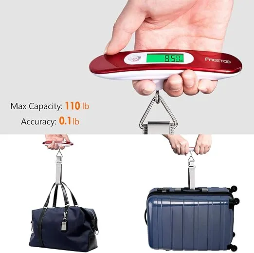 FREETOO Luggage Scale Portable Digital Hanging Scale for Travel, Suitcase Weight Scale with Superior Piano Lacquer 110 Lb/ 50Kg Capacity, Battery Included