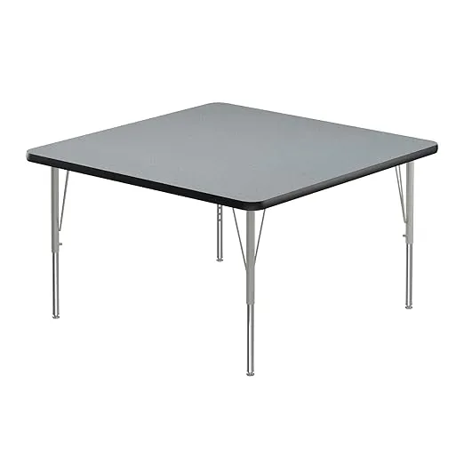 Correll 36" Square Classroom Activity Table, Height Adjustable (19"-29") Gray Granite Durable Thermal Fused Laminate Top, Silver/Chrome Legs, School Furniture, Made in The USA