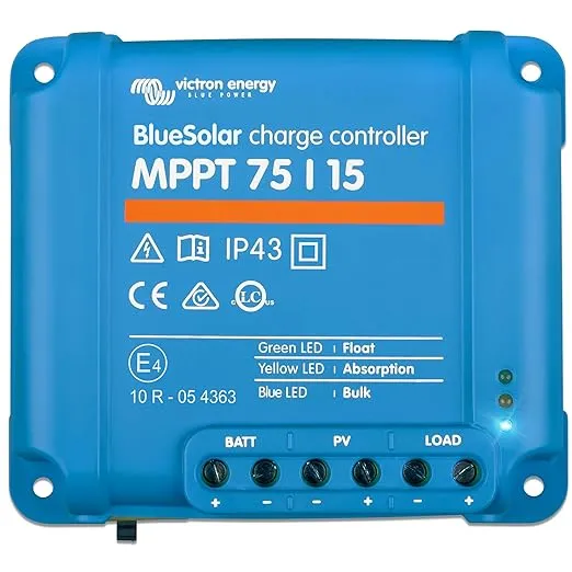 Victron Energy BlueSolar MPPT Solar Charge Controller - Charge Controllers for Solar Panels - 75V, 15 amp, 12/24-Volt