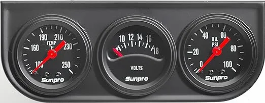Sunpro CP8090 Mini Triple Gauge Kit - Black Dial
