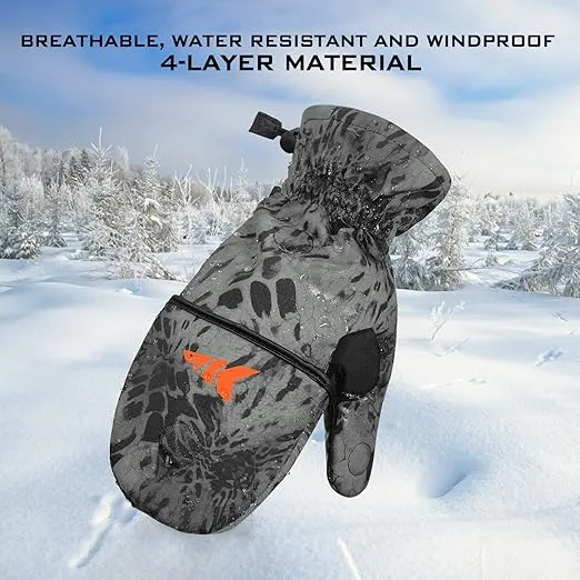 KastKing PolarBlast Ice Fishing Gloves Convertible Mittens – Cold Weather Fishing Mittens and Fingerless Gloves with 3M Thinsulate – Winter Fishing Mittens– Ideal for Ice Fishing, Photography