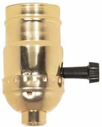 Brass Light Socket - Plated - 3-Terminal - 2 Circuit - Turn Knob - Medium Base Socket - 1/8 IPS - PLT 90-421