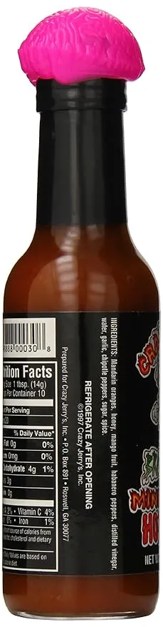 Crazy Jerry's Brain Damage Hot Sauce with Plastic Brain Topper, 5 Ounce