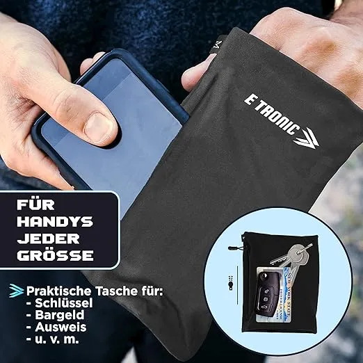 E Tronic Edge Phone Holder for Running, Cell Phone Arm Bands with Reflective Logo, Phone Strap Armband Fits iPhone and Android, Use for Running, Walking, Hiking and Biking, Gray, Medium