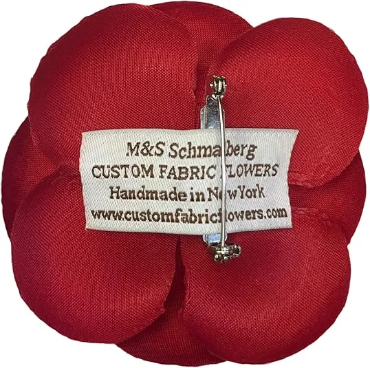M&S Schmalberg Camellia Silk Fabric Flower Pin Brooch Flower. Red Camellia Brooch Pin - Hand-made in New York's Garment Center (American Made)