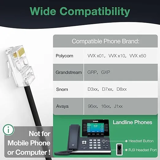 Yealink Phone Headsets for Office Phones YHS34 Lite QD to RJ9 Wired Headset for Yealink Compatible with Poly Snom Grandstream Phones Desk Landline Headset with Microphone -Dual/111g/2.1m Cable