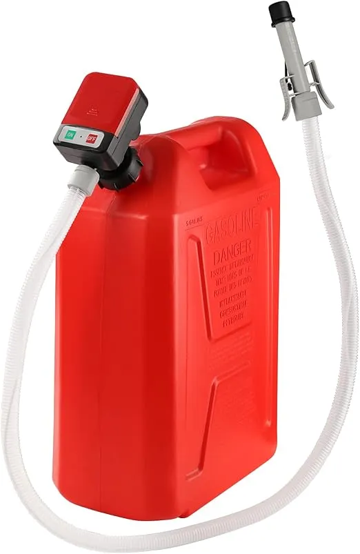 FPOWER Automatic Fuel Transfer Pump - AA Battery Powered, Gas Pump With Quick Flow Control & Stop with Extra Long Hose, Portable Gas Pump for Oil, Diesel, Gasoline