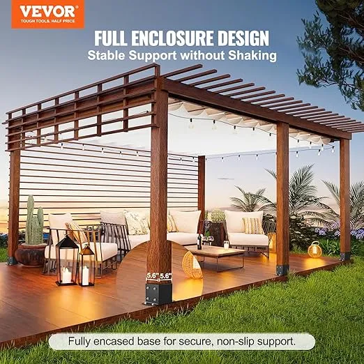 VEVOR 6x6 Post Base 4 Pcs, Inner Size 5.6"x5.6" Post Base Brackets, Heavy Duty Powder-Coated Post Anchor Matte Black Wood Post Brackets for Pavilion Deck Railing Support Deck Base Plate
