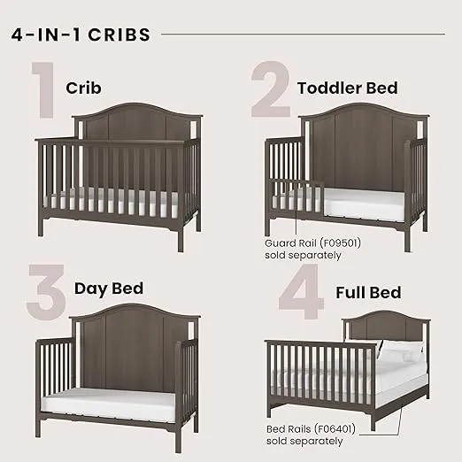 Child Craft Cottage Arch Top 4-in-1 Convertible Crib, Baby Crib Converts to Day Bed, Toddler Bed and Full Size Bed, 3 Adjustable Mattress Positions, Non-Toxic, Baby Safe Finish (Dapper Gray)
