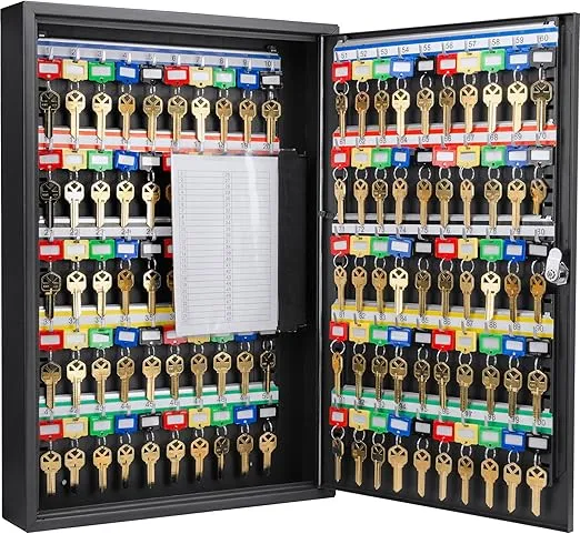 Barska Adjustable Key Cabinet Lock Box with Colorful Key Tag Labels - 100 Position - Key Lock - Black