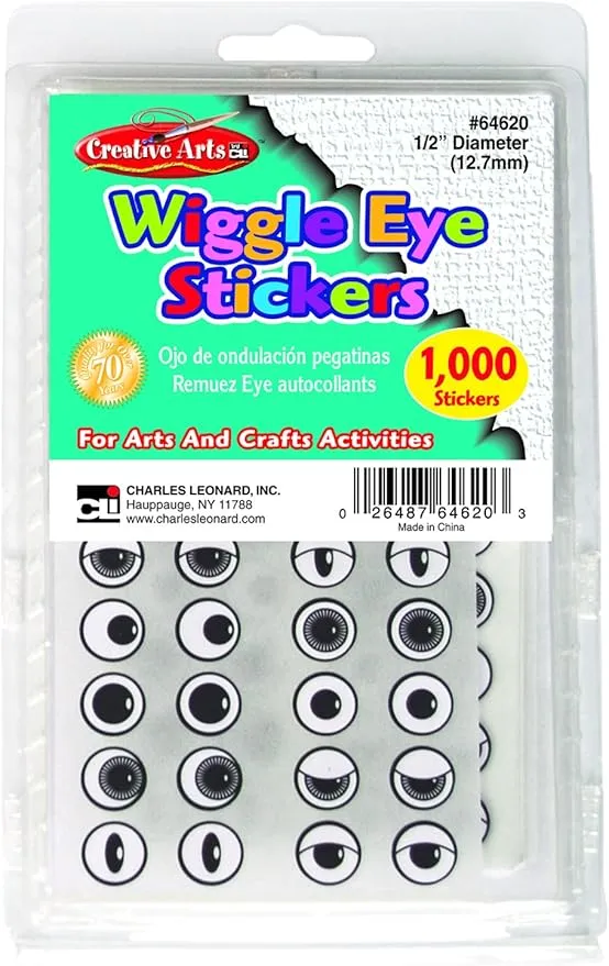 Creative Arts by Charles Leonard Wiggle Eye Stickers, Assorted Styles, Black, 1000/Bag (64620)