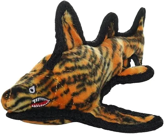 TUFFY - World's Tuffest Soft Dog Toy - Ocean Tiger Shark- Squeakers - Multiple Layers. Made Durable, Strong & Tough. Interactive Play (Tug, Toss & Fetch). Machine Washable & Floats (2 Pack)