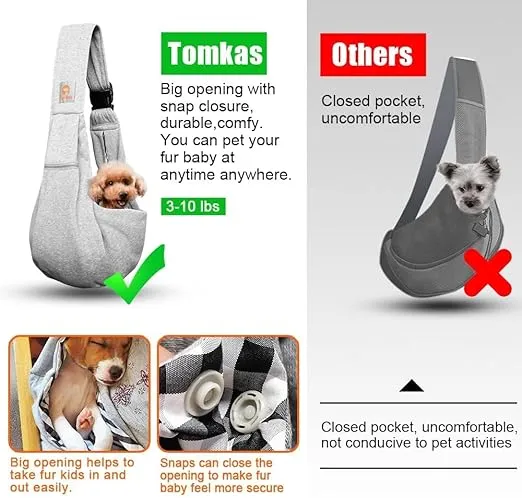 TOMKAS Dog Sling Carrier for Small Dogs pet Slings with Extra Pocket Storage Sling with Storage Pocket