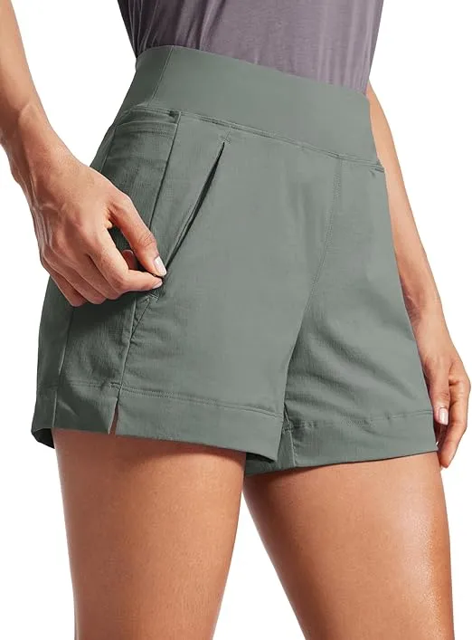 CRZ YOGA Women's Lightweight Mid Rise Hiking Shorts 4'' - Stretch Athletic Summer Travel Outdoor Golf Shorts Zip Pockets