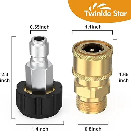 Twinkle Star Pressure Washer Adapter Set Quick Connect Kit, M22 14mm Swivel to 3/8'' Quick Connect