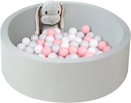 Soft Ball Pit for Toddler, 35" x 12" Foam Ball Pit with Removable Cover, Indoor Memory Sponge Round Ball Pit Without Balls - Light Grey