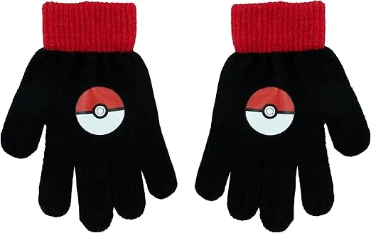 Pokemon Winter Hat and Gloves Set For Kids | Accessories for Boys and Girls | Kids Beanie Hat | Red One Size