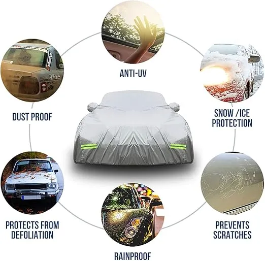 Mockins Large 200"x75"x60" Universal Car Cover for Sedan | 190T Polyester Weather Proof Car Cover Set | Indoor Car Covers for Automobiles | Cover for Cars Outside w/Mirror Covers, Strap & Reflectors