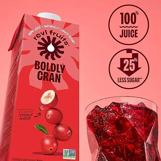 Revl Fruits™ 100% Juice, Boldly Cran™ Cranberry Juice, No Added Sugar, 32 fl oz. Carton