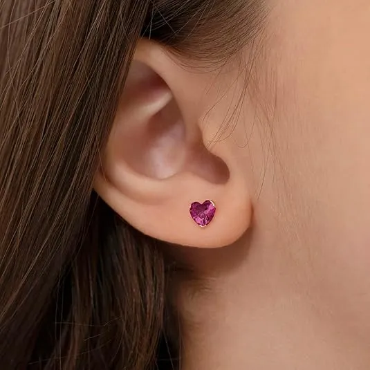 14k Yellow Gold 5mm Tiny Heart Cubic Zirconia Screw Back Earrings for Baby Girls, Toddlers, and Young Girls - Simulated Birthstone CZ Heart Stud Earrings for Girls - Small Stud Earrings for Children