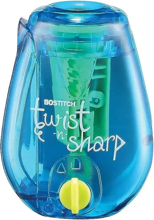 Bostitch Office Twist-n-Sharp Pencil Sharpener, For Kids & Colored Pencils, Assorted Colors (PS1-ADJ)