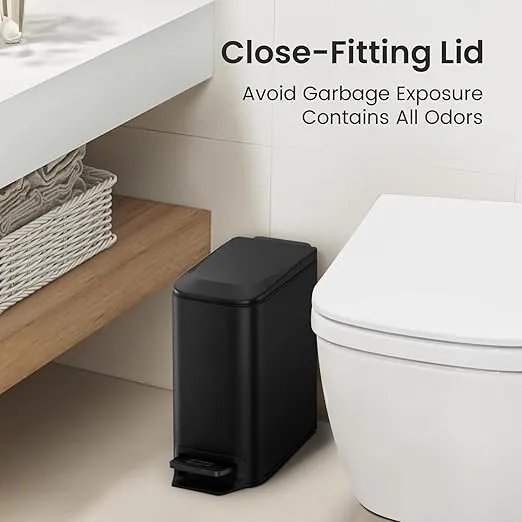 Cesun Small Bathroom Trash Can with Lid Soft Close, Step Pedal, 6 Liter / 1.6 Gallon Stainless Steel Garbage Can with Removable Inner Bucket, Anti-Fingerprint Finish (Matt Black)