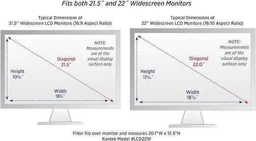 Kantek LCD Protect Deluxe Anti-Glare Filter for 21.5-Inch and 22-Inch Widescreen Monitors (LCD22W)