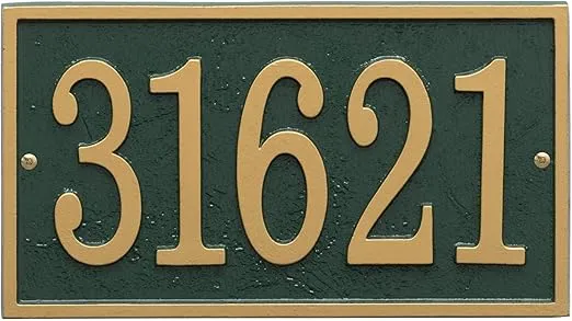 Whitehall Personalized Cast Metal Address Plaque - Custom House Number Sign - Rectangle (11" x 6.25") - Green with Gold Numbers