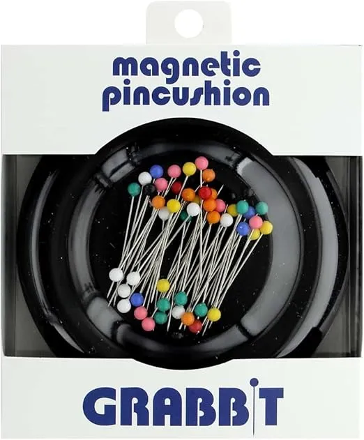 Grabbit Magnetic Sewing Pincushion with 50 Plastic Head Pins, Black