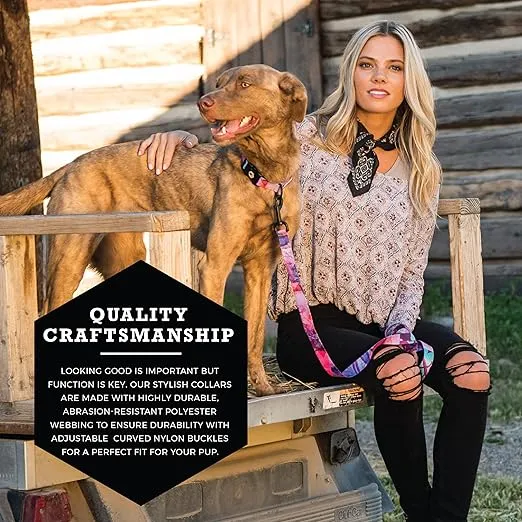 Wolfgang Adjustable Dog Training Collars for Medium Dogs, Durable & Easy to Clean Nylon Dog Collar with Quick Clip Buckles, for Training & Daily Use Made in USA, Daydream Print (1 Inch x 12-18 Inch)