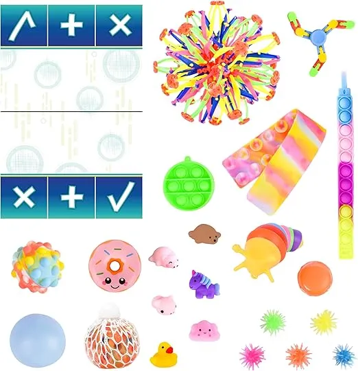Sunny Days Entertainment 24 Piece Fidget Box, Sensory Toys with Storage Container, Party Favor, Treasure Box, Carnival, Pinata Stuffers, Adult Stress Relief, ADHD Toy