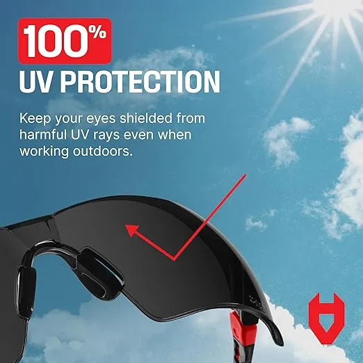 NoCry Safety Sunglasses with Green Tinted Wraparound Lenses; Tinted Safety Glasses for Men and Women with Adjustable Arms & No-Slip Grips; Work Glasses with UV 400 Protection; ANSI Z87.1 Rated
