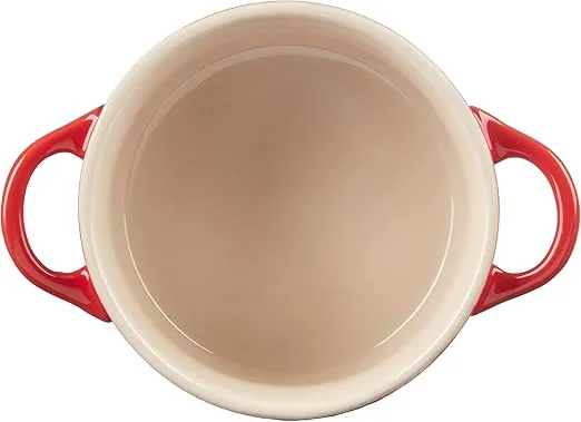 Le Creuset Stoneware Set of 4 Mini Cocottes with Cookbook, 8 oz. each, Cerise