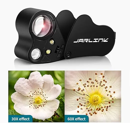 JARLINK 30X 60X Illuminated Jewelers Loupe Magnifier, Foldable Jewelry Magnifier with Bright LED Light for Gems, Jewelry, Coins, Stamps, etc