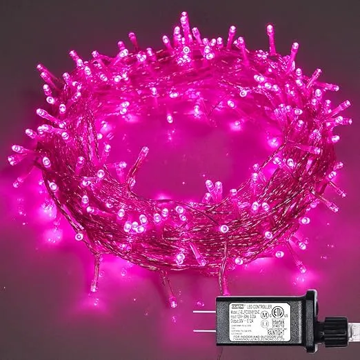 ILLUMINEW 300 Led Pink String Lights Outdoor Waterproof Christmas Decorations, 108 Ft Pink Valentine Day Lights for Bedroom, 8 Modes Plug in Fairy Lights for Outside, Pink Room Decor