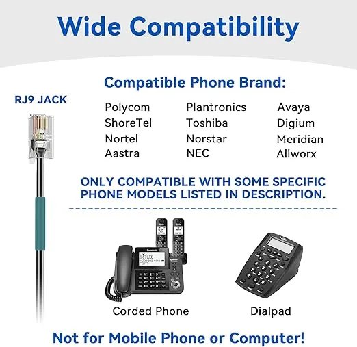 Phone Headset RJ9 with Microphone Noise Cancelling & Volume Controls, Office Telephone Headset Compatible with Polycom Plantronics Avaya ShoreTel Toshiba Digium Nortel Landline Phones, Clear Calls
