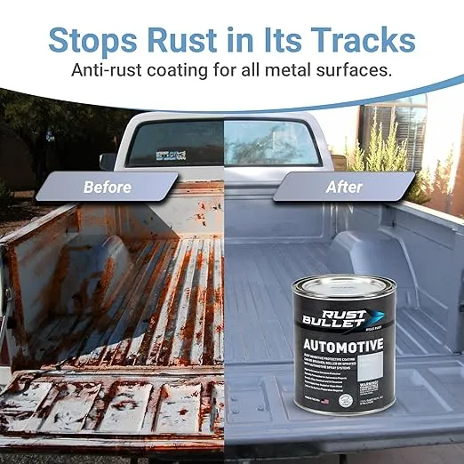 RUST BULLET Automotive Rust Inhibitor Paint - 1 Quart Rust Preventive Protective Coating - UV Resistant Paint Coating - Premixed Automotive Paint - Metallic Gray