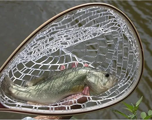 Fashionwu Fly Fishing Landing Net Trout Fishing Net, Soft Rubber Catch and Release Fish Net with Wooden Handle Frame, Gifts for Him