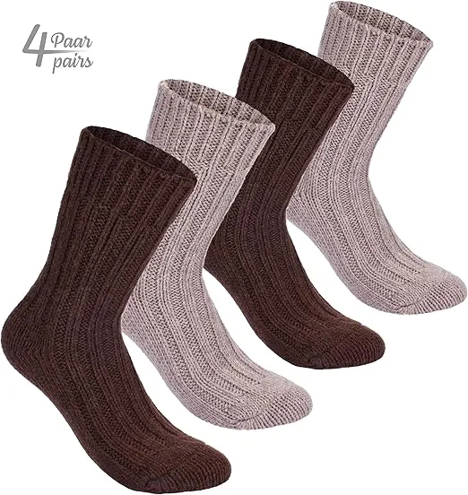 BRUBAKER Warm Alpaca Socks for Men or Women - 4 Pairs