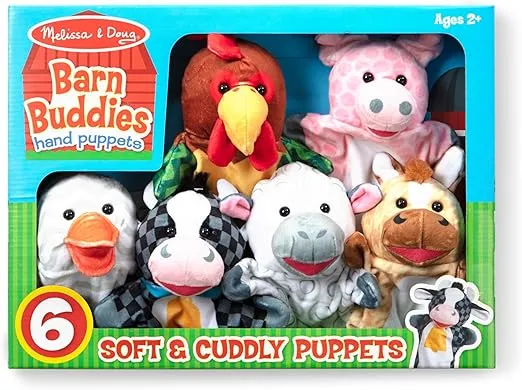 Melissa & Doug Barn Buddies Hand Puppets, Set of 6 (Cow, Sheep, Horse, Duck, Chicken, Pig) , Multicolor