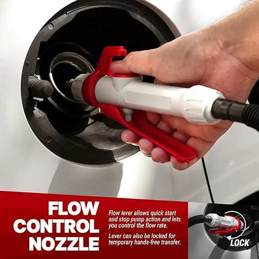 TERA PUMP TRFA02-MTX Fuel Transfer Pump (2.5 GPM), 4-AA Battery Powered Gas Can Pump, Flow Control Nozzle with Squeeze Trigger Handle for E85 E15 Gas Diesel - Extended 4.1ft Hose