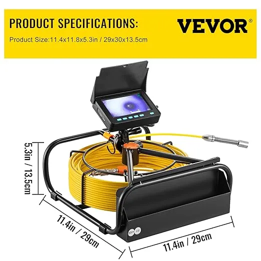 VEVOR Sewer Camera, 66 ft / 20 m Pipe Drain Inspection Camera, 4.3" Plumbing Camera with DVR Function and LED Lights, 16 GB SD Card, Waterproof IP68 Industrial Endoscope for Home Wall Duct Drain Pipe