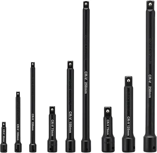 Mayouko 1/4",3/8",1/2" Drive Extension Bar Set, CR-V, 9 Pieces Socket Extension Bars for Narrow and Deep Areas