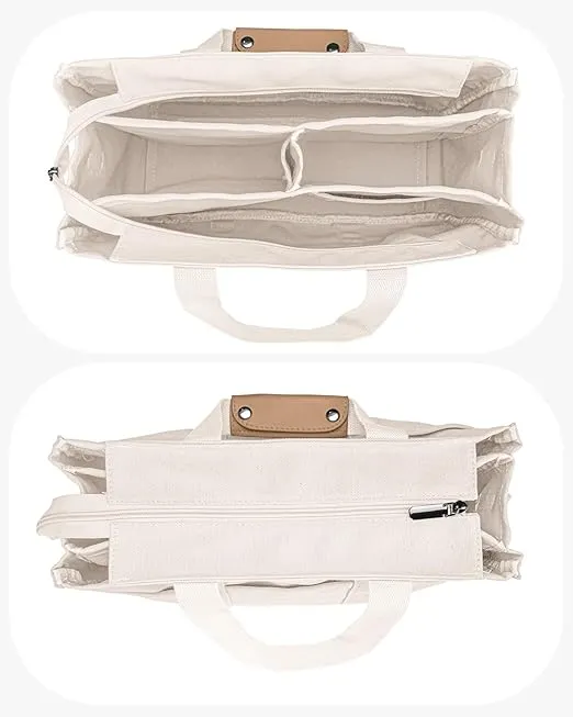VOFANK Canvas Tote Bag for Women Large Tote Bag with Zipper and Compartments Work Bag Crossbody Shoulder Bag Travel Handbag