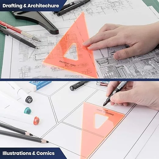 Pacific Arc Drafting Triangle, 16-inch, 30/60/90 Degrees, Fluorescent Orange