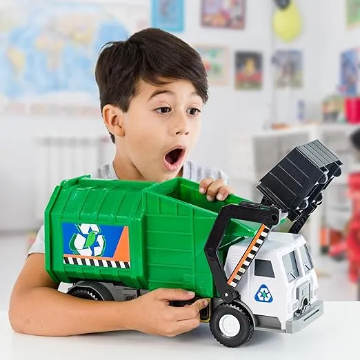 Mighty Motorized Garbage Truck Toy w/Lights & Sounds, Motorized Front Arm, Garbage Bin, Realistic Design & Batteries Included - Age 3+